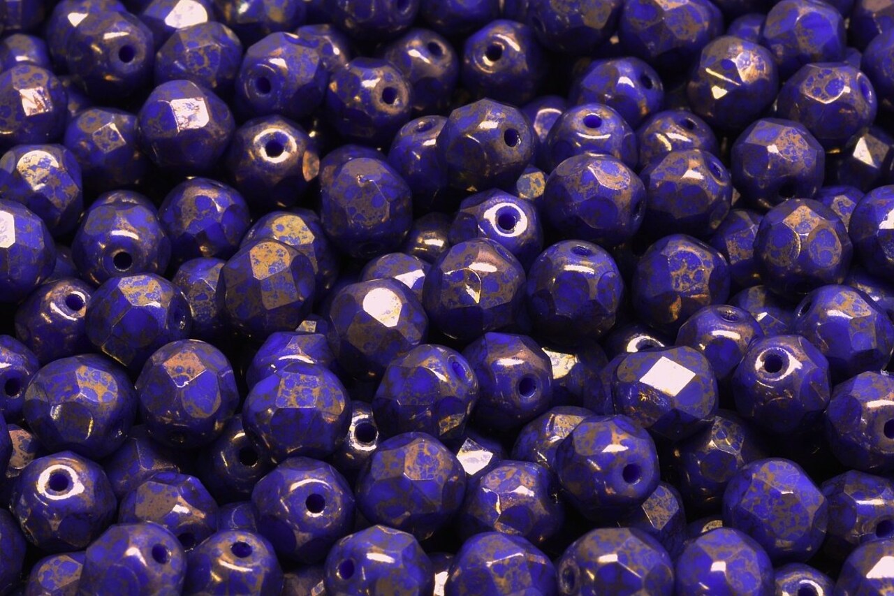 6mm Czech Fire Polish Round Bead, Opaque Blue Bronze, 50 pieces
